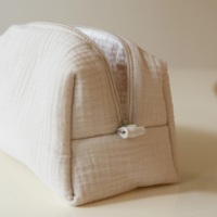 Benutzer definierte Größe Logo Tragbare Reise Make-up Tasche Umwelt freundliche Plain Cotton Gaze Kosmetik tasche mit Stickerei Marke Logo
