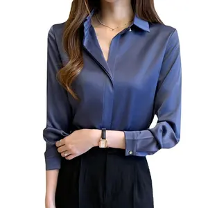 New Long Sleeve Tops Satin Design Shirt Women Niche Chiffon Shirt Career Blouse