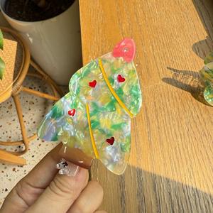 Klip cakar kaktus daun daun asetat mewah rambut penjepit rambut pohon Natal berlian imitasi hati Funky lucu 8cm anak perempuan wanita - Product Image 3