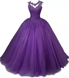 S191Q New Elegant Purple Mid-Waist V-Neck Chapel Train Bridal Gown XL Size Lace Decoration Long Slim Evening Dress Wedding