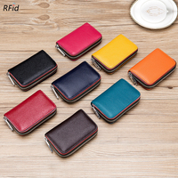 Sarung kartu kulit asli multifungsi, dompet koin tempat kartu banyak Slot kartu Rfid Anti Maling