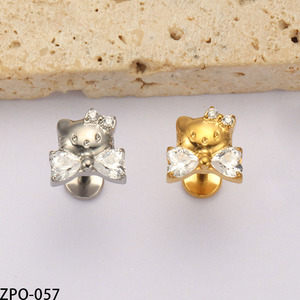 VIEN Jewellery ZPO-057 Joyería Corporal de Titanio de Grado Médico Sin Níquel, Estilo Hello Kitty, con Circonita Cúbica, para Labio - Product Image 3