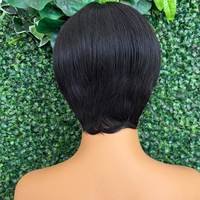 Perruque Courte Droite Naturelle en Cheveux Humains, Sans Colle, Entièrement Faite à la Machine, avec Frange, Coupe Pixie Bob pour Femmes Noires