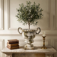 Vente en gros de pot de fleurs en magnésie de style européen, à double anse, sculpté, pour une ambiance historique et une touche de caractère, idéal pour la décoration de maison, jardin et cheminée