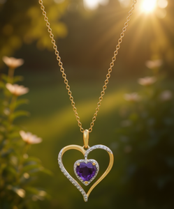 Macy's Heart Pendant Necklace 18 In 14k Gold Plated Sterling Silver Amethyst Diamond Accent Women's Romantic Jewelry - Product Image 2