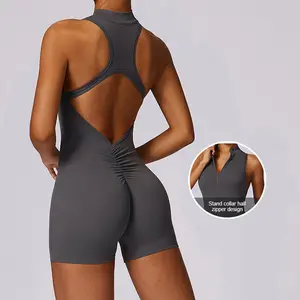 CLT8594 1/2 Zip High Intensity Exercise Beauty Back Yoga Onesie Naked Tight Fitting Jumpsuit Running Athletic Suit