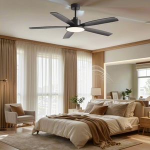 Ventilateur de plafond intérieur noir de 52 pouces avec lumière LED et télécommande, 5 pales, construction métallique, moteur DC silencieux, design moderne - Product Image 6