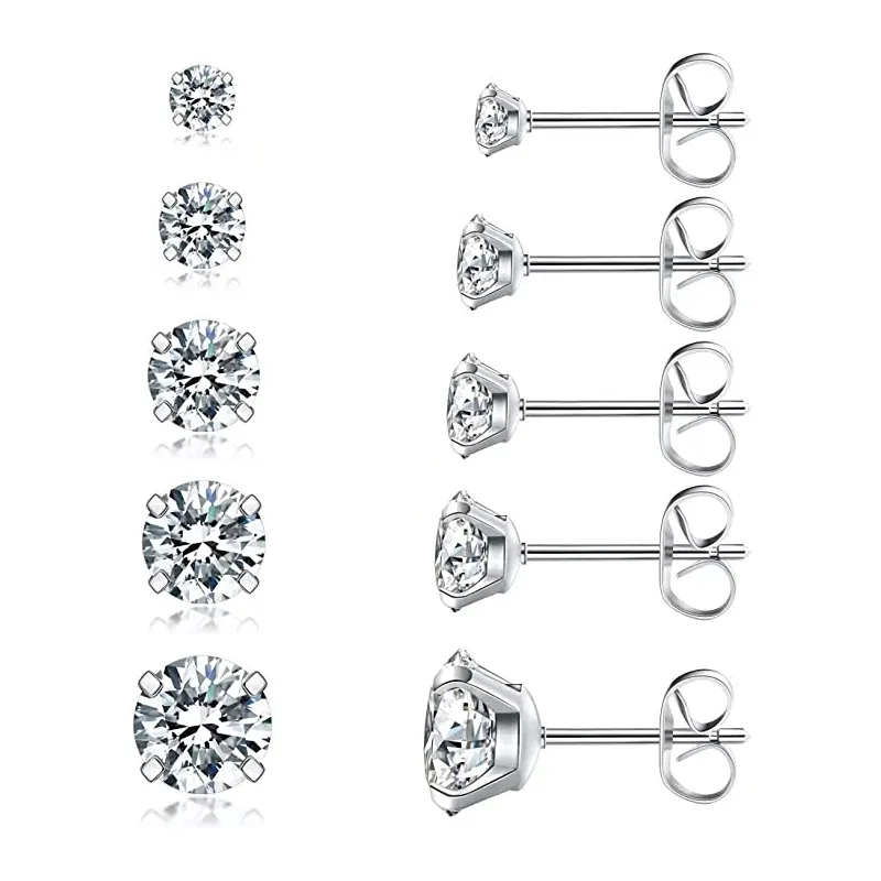 Fashion Women Cz Cubic Zirconia Earring Jewelry Custom 4mm 6mm 925 Sterling Silver Zircon Studs Earrings 2022