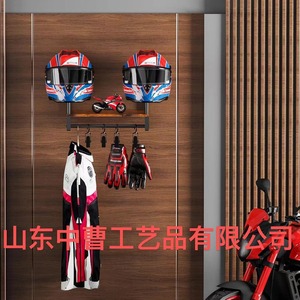 Wooden Motorcycle Helmet Rack <b>Wall</b> Mounted 51cm With <b>Hooks</b> For Storage Display - Product Image 3
