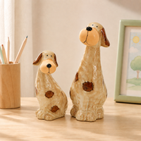 Ensemble de 2 figurines de chiens en céramique, statues de chiots assis, glaçure réactive, marbré ivoire, décoration nordique bohème pour la maison, pour table et étagère