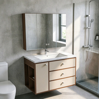 Meuble de salle de bain mural en PVC pour rénovation, avec miroir intelligent anti-buée et grand rangement