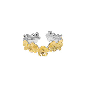 Versión coreana diseño minimalista crisantemo separación de colores galvanoplastia colisión S925 anillo abierto de plata pura para mujeres - Product Image 3