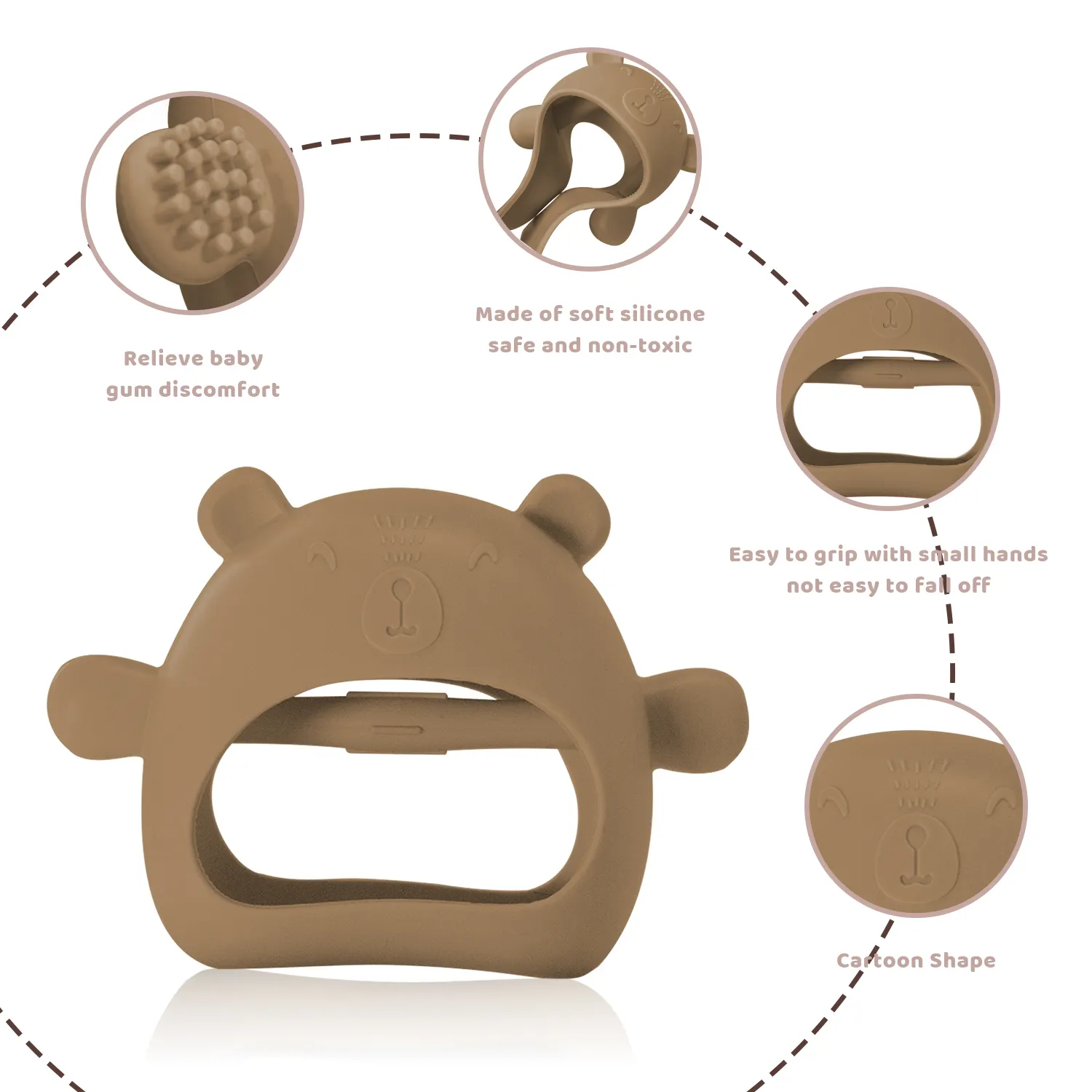 Venta al por mayor mordedor de madera sensorial silicona bebé autismo niños juguetes sensoriales masticables lindo oso silicona bebé guantes mordedor