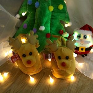 Chaussons d'intérieur chauds en coton pour homme et <span class=keywords><strong>femme</strong></span>, motif renne de Noël, semelle intérieure en peluche, jouets en peluche pour animaux en peluche - Product Image 5