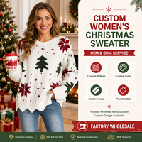 Suéter Navideño con Diseño de Copo de Nieve para Mujer, Cuello Redondo, Color Blanco, Suéter Tejido Personalizado, OEM ODM, Prenda de Punto para Invierno