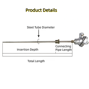 Fábrica Projetada <span class=keywords><strong>Sensor</strong></span> De Temperatura PT100 Termopar RTD Sonda De Aço Inoxidável 201 Transmissor Fio Fixo para Água Óleo - Product Image 6