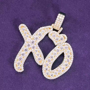 Colgante de racimo <span class=keywords><strong>XO</strong></span> de Plata de Ley 925 Hip Hop Iced Out Bling Pass Diamond Tester VVS Moissanite Letter Men Women's Charms - Product Image 2