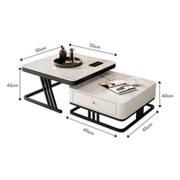 Table basse multifonctionnelle carrée extensible en métal noir et verre, style moderne et luxueux pour salon, avec tiroir de rangement en bois