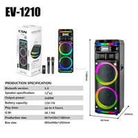 Enceinte portable double 12 pouces EV-1210 en gros d'usine avec anneau lumineux RGB 7 couleurs, égaliseur 5 bandes, entrée guitare et TWS