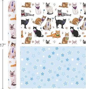 กระดาษห่อของขวัญลายลูกแมวน่ารัก มีสีฟ้าและสีชมพู เหมาะสำหรับห่อของขวัญสำหรับเด็ก เพื่อน หรือสัตว์เลี้ยง - Product Image 6
