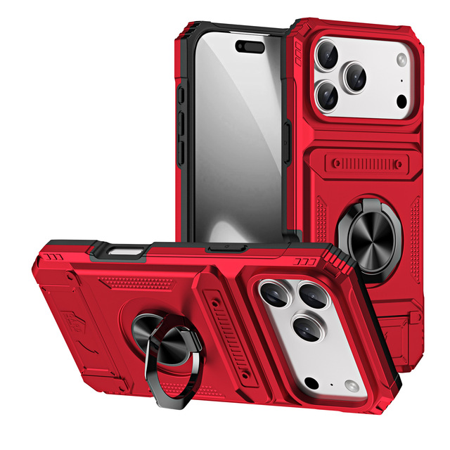 ShockProof Armor Phone case for iPhone apple 17 Pro Max 17 air Magnetic Metal Ring Anti Shock KickStand Bracket Card Slot Case
