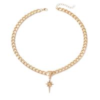 Collier Hip-hop en alliage plaqué or, bijoux en gros pour revendeurs, accessoires pour femmes, simple, motif étoile à huit branches