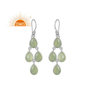 Prehnite Chalcedony Gemstone Earrings Designer 925 Sterling Fine Silver Bezel Set Dangle Earrings Supplier Jewelry - Product Image 1
