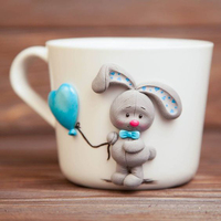 Produit phare : Tasses à café en céramique et argile polymère, motif lapin de Pâques, articles cadeaux