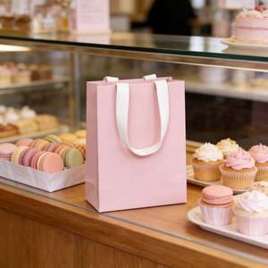 Bolsa de Cartón Rosa Personalizada, Reciclable y Plegable, con Asas de Hilo de Algodón y Remaches. - Product Image 5