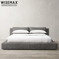 MEUBLES WISEMAX Mobilier moderne pour chambre d'hôtel cadre de lit king size en tissu blanc avec tête de lit haute et douce lit queen size