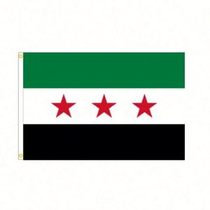 Drapeau national de la Révolution syrienne imprimé numériquement, durable, sur mesure, avec mât en aluminium, en polyester, pour l'extérieur, vente en gros - Product Image 1