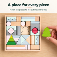 Set Balok Bangunan Kayu dengan Baki Penyimpanan, Puzzle Penyortiran Bentuk Pastel, dan Mainan Susun untuk Anak-anak