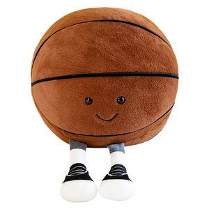 Peluche Morbido a Forma di Pallone da Basket, Ricamo Simulato con Cuciture, Faccina Sorridente, Cuscino Compagno Sportivo per Tutte le Età - Product Image 1