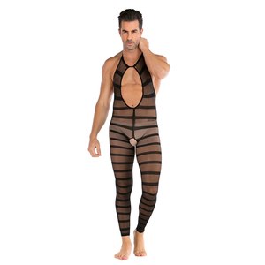 Erkek yumuşak Halter Hollow Out Crotchless sıkı tayt külotlu See Through tam vücut çorap adam seksi Bodystocking - Product Image 3