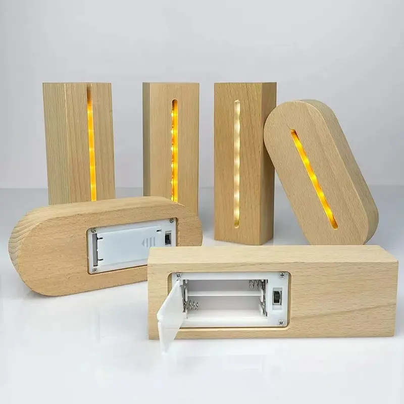 Base en bois alimentée par piles AAA lumière LED présentoir pour personnalisé acrylique veilleuse résine verre Art bricolage