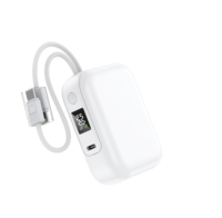 Banco de energía de alta calidad con carga rápida de 22.5W, 10000mAh, mini pantalla LED y cable dual.
