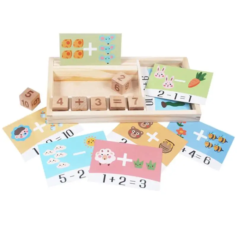 Conjunto de ensino de matemática infantil, conjunto de adesivos para matemática com número de madeira brinquedo de contagem, bloco de educação