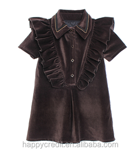De vestido de princesa de manga corta de seda marrón vestido de <span class=keywords><strong>terciopelo</strong></span> camisa para las niñas - Product Image 1