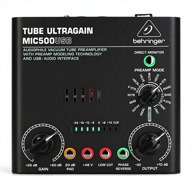 Behringer TUBE ULTRAGAIN MIC500USB Audiophile Vacuum Tube Preamplifier Modeling Technology USB/Audio Interface