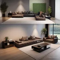 Grand appartement villa de luxe italien et minimaliste Ensemble de canapés sectionnels type Lawrence en cuir de vachette véritable
