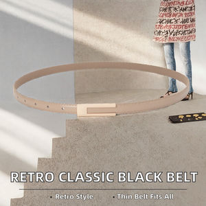 Ceinture fine rétro classique noire tressée en alliage avec boucle carrée 105 cm pour femme, modèle polyvalent pour jupe, chemise, costume, pantalon - Chance Model 8823 - Product Image 2