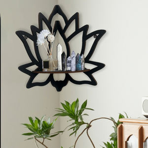 Étagère murale en bois en forme de fleur de lotus pour la décoration intérieure, présentoir d'<span class=keywords><strong>angle</strong></span>, porte-bougie en cristal, support mural artistique pour salle de yoga et de méditation - Product Image 2
