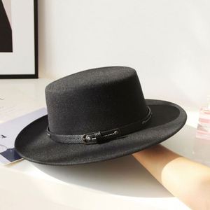 Unisex Wholesale Brand Quality 100% Wool Felt Bowler <b>Hat</b> <b>Flat</b> Top British Style Fedora 3D Embroidery Fishing Party Leather Bond - Product Image 5