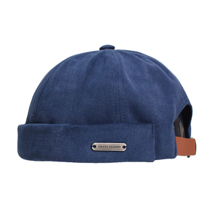 Hip Hop Vintage extérieur unisexe réglable bonnets Skullcap chapeau métal lettre sans bord casquettes couleur unie Docker casquette sans visière - Product Image 4