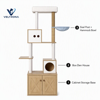Mueble de Almacenamiento para Gatos con Árbol, Caja, Casa, Poste de Sisal, Hamaca, Comedero y Percha Superior - Mobiliario Interior al por Mayor