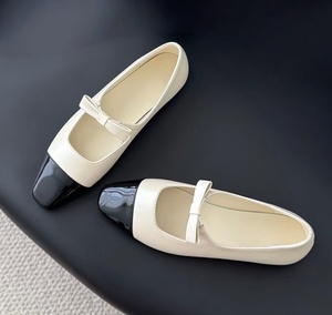 New style little fragrance black and white striped Mary Jane women's <b>shoes</b> - bow-shaped square toe <b>flat</b> <b>shoes</b> for daily - Product Image 3