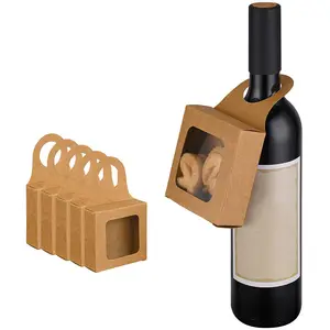 Wholesale Custom Recyclable Eco-friendly Kraft Box Wine Bottle Hanger Box with Clear Window