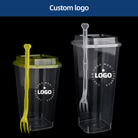 Bicchieri da Asporto Quadrati Personalizzati per Smoothie, Tè alla Frutta, Bicchieri in Plastica per Boba con Coperchi e Forchette