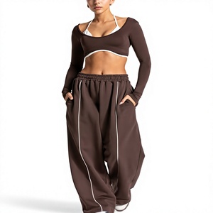 Men's Gray Elastic Waist <b>Wide</b> <b>Leg</b> Sweatpants Casual Midweight Knitted Breathable High Waist <b>Joggers</b> Autumn Wear - Product Image 3