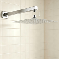 Bras de douche moderne en acier inoxydable chromé de 12 pouces avec extension de pommeau de douche pluie, haute pression, économie d'eau, pour appartement et extérieur
